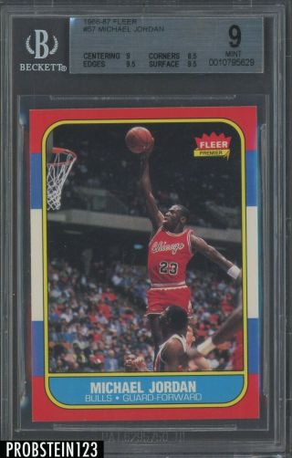 1986 - 87 Fleer Basketball 57 Michael Jordan Bulls Rc Rookie Hof Bgs 9 W/ 9.  5