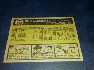 1961 Topps Roberto Clemente Pittsburgh Pirates 388 Baseball Card 4