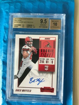 2018 Panini Contenders Baker Mayfield Rookie Ticket Red Zone Ssp Auto Bgs 9.  5/10