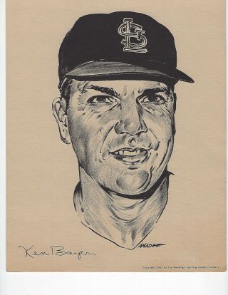 Vintage Ken Boyer 8x10 Sketch By Amadee 1965 Cardinals Rawlings