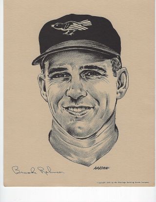 Vintage Brooks Robinson 8x10 Sketch By Amadee 1965 Orioles Rawlings