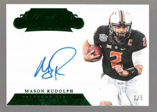 Mason Rudolph 2018 Flawless Collegiate On Card Emerald Auto 1/5 Rc Steelers