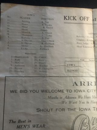 Hawkeyes 1921 Iowa Homecoming Football v Ill Fighting Illini: Will Sell 12