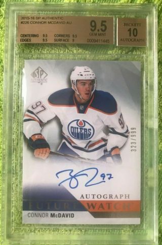 Connor Mcdavid Rc 2015 - 16 Ud Sp Authentic Future Watch Auto 323/999 Bgs 9.  5 10