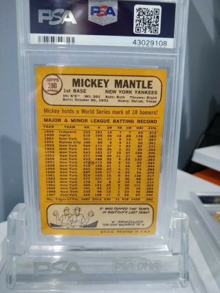 1968 Topps Mickey Mantle 280 PSA 4 2