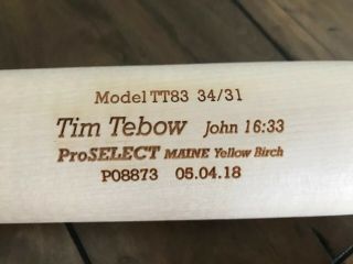 Tim Tebow GAME ISSUED 2018 DOVE TAIL BAT autograph SIGNED Mets Gators TEBOW 3