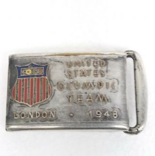 Vintage London England 1948 Us Olympic Team Silver Plated Belt Buckle Rare