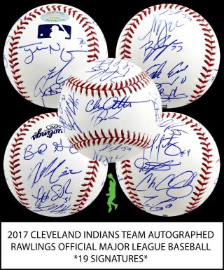 2017 Cleveland Indians Team Autographed Signed Baseball Ball 19 Autos Lindor
