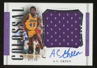 2018 - 2019 National Treasures Colossal Game - Worn Jersey Auto A.  C.  Ac Green 47/99