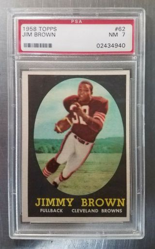 1958 Topps Football Card 62 Jim Brown Rookie Card Cleveland Browns Psa 7 Nm