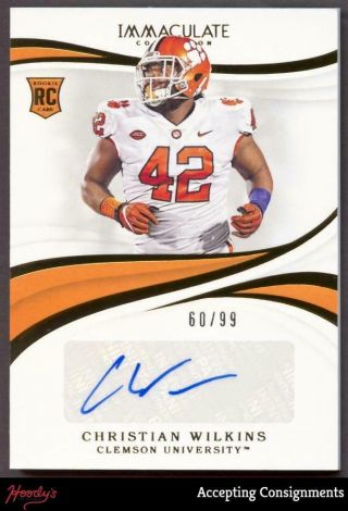 2019 Immaculate College Christian Wilkins Rookie Autograph Auto 60/99 Rc