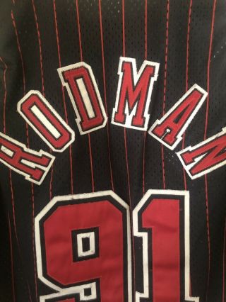 Vtg Dennis Rodman Chicago Bulls Champion Jersey Gold Logoman NBA 50th Sewn 48 6