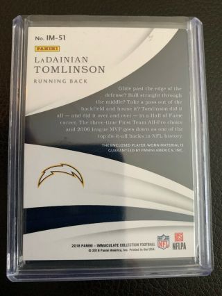 2018 Immaculate LaDainian Tomlinson Numbers Card 24/50 3