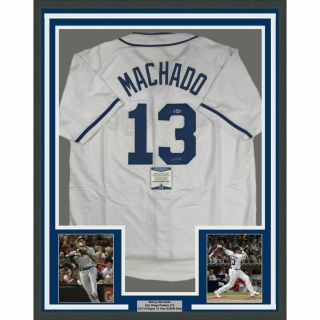 Framed Autographed/signed Manny Machado 33x42 San Diego White Jersey Beckett