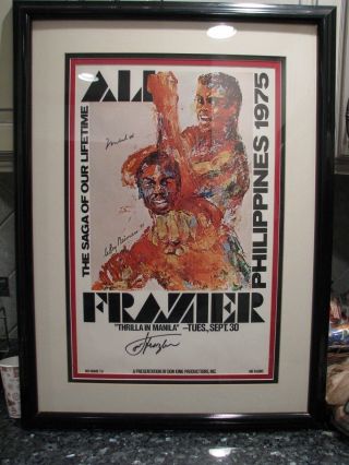 Signed Muhammad Ali,  Joe Frazier,  Leroy Neiman Thrilla In Manila Framed Poster