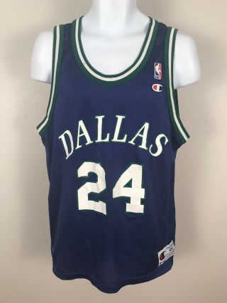 Champion Dallas Mavericks Vintage Blue 24 Jackson Basketball Nba Jersey Sz 44 L