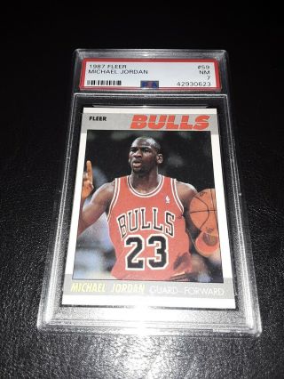 1987 - 1988 Fleer Michael Jordan Chicago Bulls 59 Psa 7 Nm Basketball Card