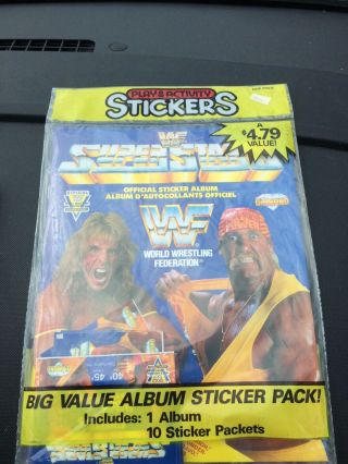 1991 Wwf Superstars Diamond Sticker Album W/10 Packs.  Factory
