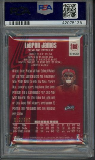 2003 - 04 Topps Finest Refractor 133 LeBron James Cavaliers RC Rookie /250 PSA 9 2
