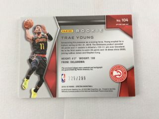 2018 - 19 Spectra TRAE YOUNG Rookie Jersey AUTO 225/299 Hawks RC Auto  3