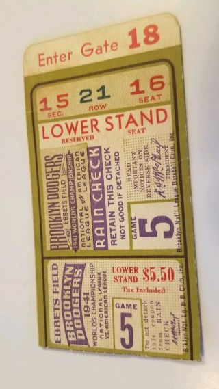 1941 Brooklyn Dodgers Ny Yankees World Series Ticket G18 Lower Level Reserved