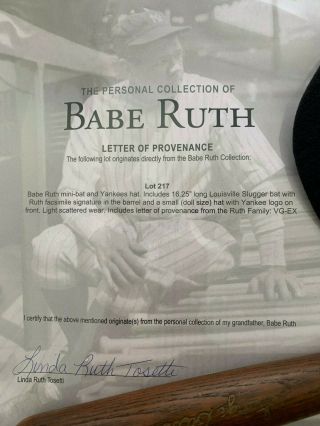 Babe Ruth ' s Personal Hillerich & Bradsby Mini Bat and NY Yankees Mini Hat ONLY 1 9
