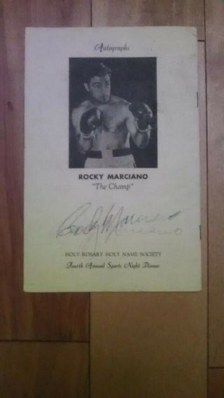 Rocky Marciano Autograph Testimonial Dinner From 1957