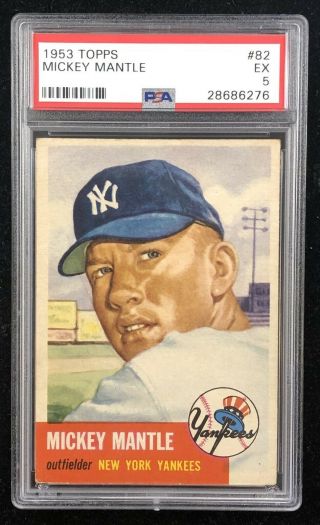 1953 Topps Mickey Mantle 82 2nd Year Psa 5 Ex