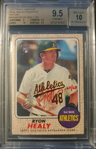 Ryon Healy 2017 Topps Heritage Real One Red Ink Autograph Rc /68 Bgs 9.  5