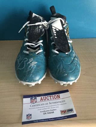 Malik Jackson Game Autographed Cleats With Jaguars Eagles Dirty Photo