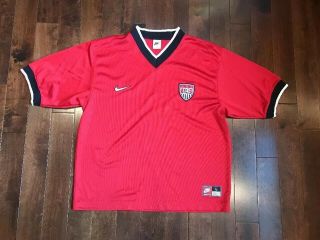 Rare Vtg 90s 1998 Nike Us Soccer Red Jersey Team Usa World Cup Futbol Sz L Usmnt