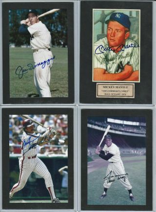 4 4x6 Photos On 5x7 Mats,  Dimaggio,  Mantle,  Schmidt,  Mays,  Live Ink Signed