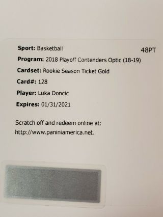 2018 - 19 Contenders Optic Luka Doncic Rookie Auto Gold Redemption