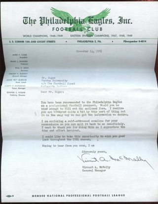 November 14 1951 Philadelphia Eagles Nfl Football Letter To Leo Sugar