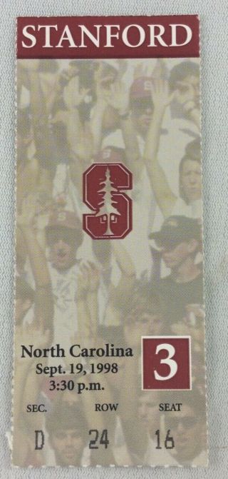 Cfb 1998 09/19 North Carolina At Stanford Football Ticket Stub - Coy Wire