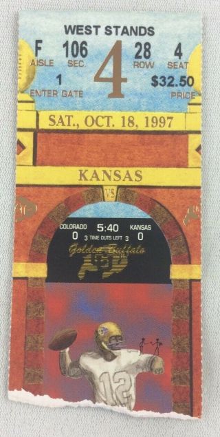 Cfb 1997 10/18 Kansas At Colorado Football Ticket Stub - Herchell Troutman