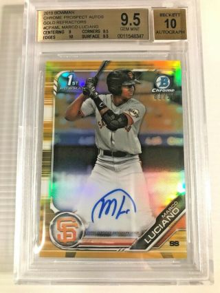 Marco Luciano 2019 Bowman Chrome Gold Refractor Auto Rc 3/50 Giants Phenom Ss