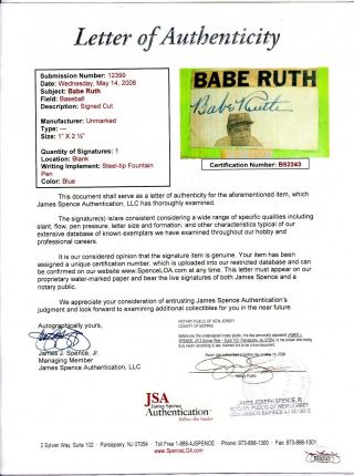 Babe Ruth Cut Signature JSA BVG Auto Autograph York Yankees DNA BGS 3