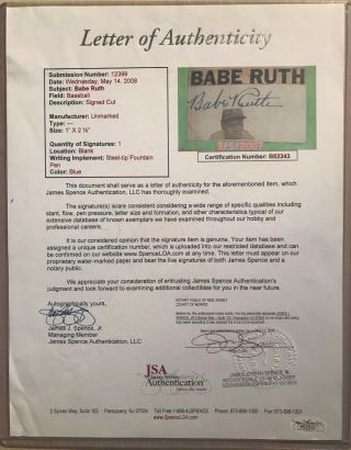 Babe Ruth Cut Signature JSA BVG Auto Autograph York Yankees DNA BGS 6