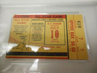 1962 MLB TICKET BEYOND RARE ALL STAR GAME DC STADIUM WASH NL AL 2