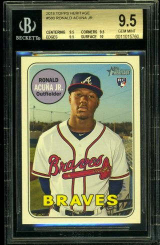 Ronald Acuna Jr.  2018 Topps Heritage Rookie Card Rc 580 Bgs 9.  5 Gem True,