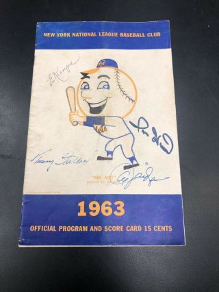 1963 York Mets Vs Braves Signed Program W/ 4 Autographs - Psa/dna Guarantee