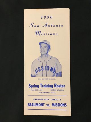 San Antonio Missions 1950 Player Roster & Schedule Bob Turley