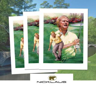 3 Autographed In Gold Jack Nicklaus Lithographs,  Masters Tournament,  Us Open
