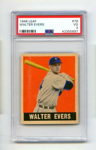 1948 Leaf Walter Evers 78 Detroit Tigers Baseball Card Psa Vg 3