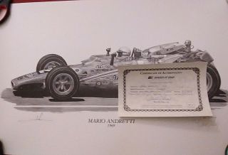 1969 Art Mario Andretti Race Car Signed Artist Print 1/10 Lithograph David Grey