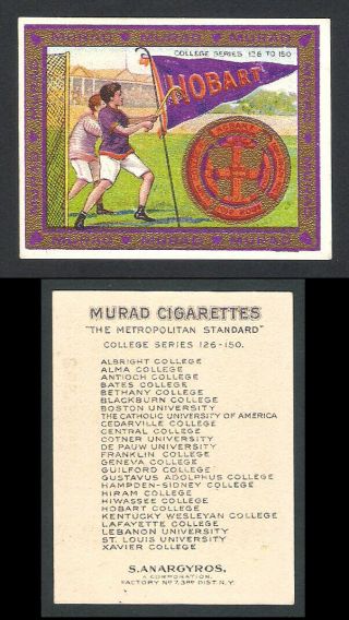 Lacrosse: T51 Murad College Series Hobart: Tobacco Card C.  1909