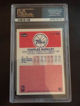 1986 Fleer Basketball Charles Barkley 7 PSA 10 GEM 2