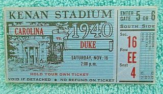 1940 Duke Vs North Carolina College Football Ticket Stub Kenan Stadium