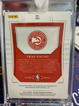 Trae Young 2018 - 19 Panini National Treasures Rookie RC Vertical RPA Auto /99 2